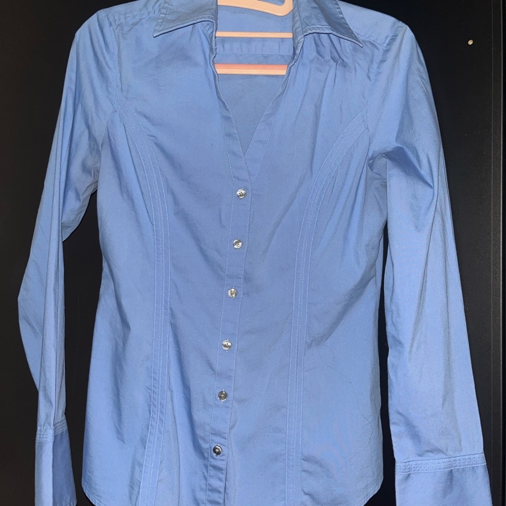 Express Light Blue Fitted Button-Down Shirt